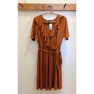 Forever 21+ rust knit ruffle collar wrap dress, 2X